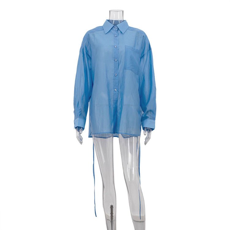 Bella Mia women's long sleeve Tencel polo collar shirt, loose fit, perfect for early autumn office wear and versatile styling.