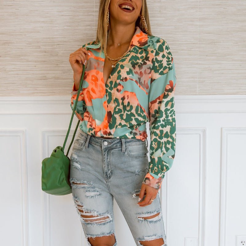 Women Clothing Figure Shirt Autumn Winter Long Sleeve Ladies Printed Shirt - Plush Fashion Hub
