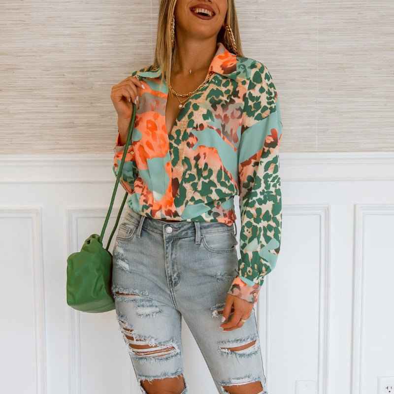 Women’s long sleeve printed figure shirt by Bella Mia, suitable for autumn and winter, stylish and comfortable for ladies.
