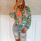 Women wearing Bella Mia long sleeve printed figure shirt, suitable for autumn and winter, stylish and comfortable ladies' top.