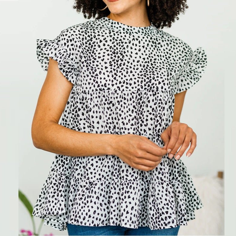 Bella Mia women's small floral short sleeve swing top, lightweight women’s shirt with a feminine design and casual style.