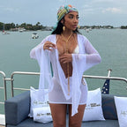 Bella Mia women's summer mesh dress with swing collar, wide hem, long sleeves, and backless design, perfect for warm weather.