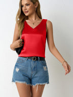 Bella Mia women's satin vest with V-neck, sleeveless camisole for spring and summer, casual and stylish sleeveless shirt.