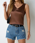 Bella Mia women's satin vest, V-neck sleeveless camisole, casual summer shirt for spring and summer wear.