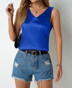 Bella Mia women's satin vest with V-neck, sleeveless camisole, perfect for spring and summer casual wear.