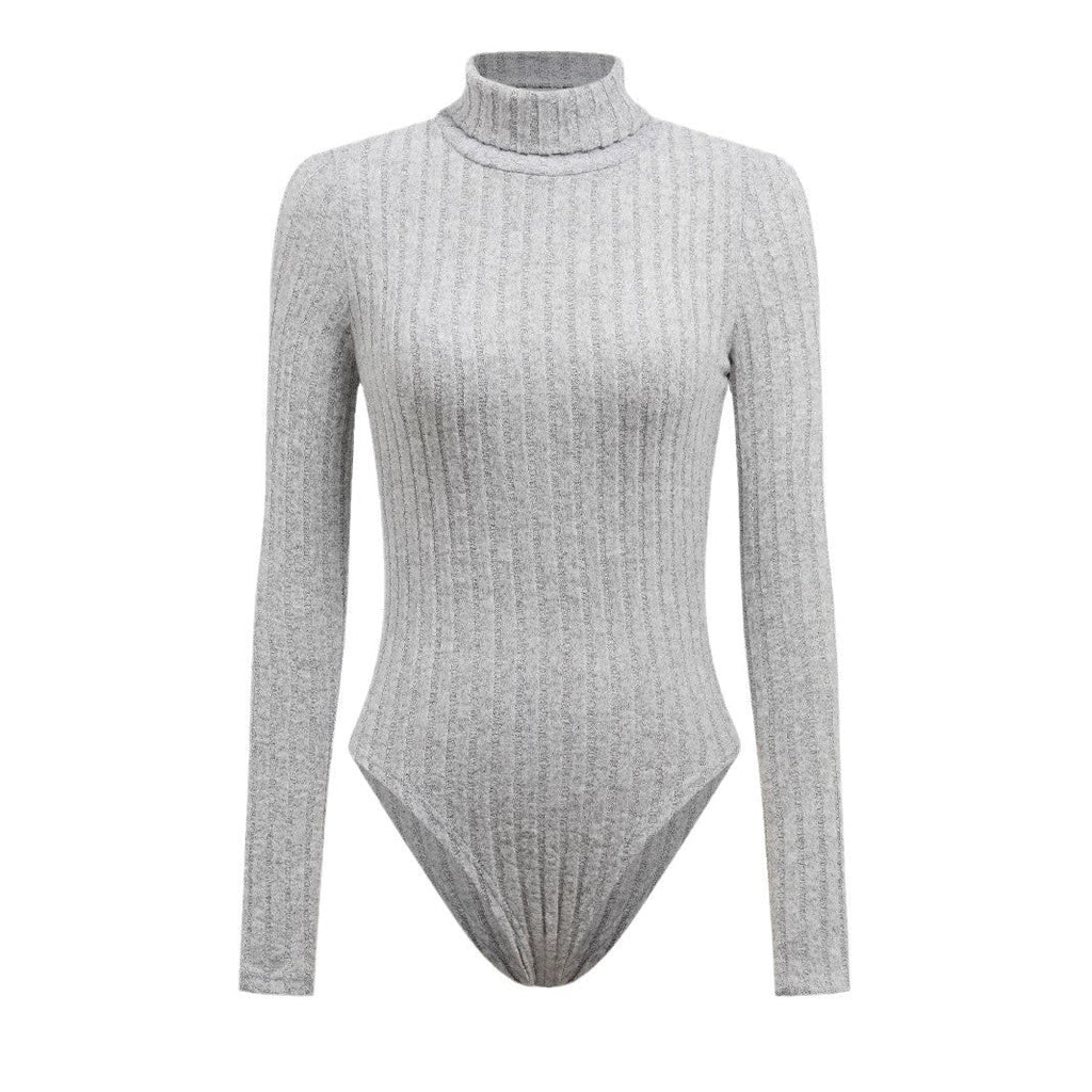 Women wearing Bella Mia knitted long sleeve turtleneck slim fit jumpsuit, showcasing the stylish bodysuit design and fitted silhouette.