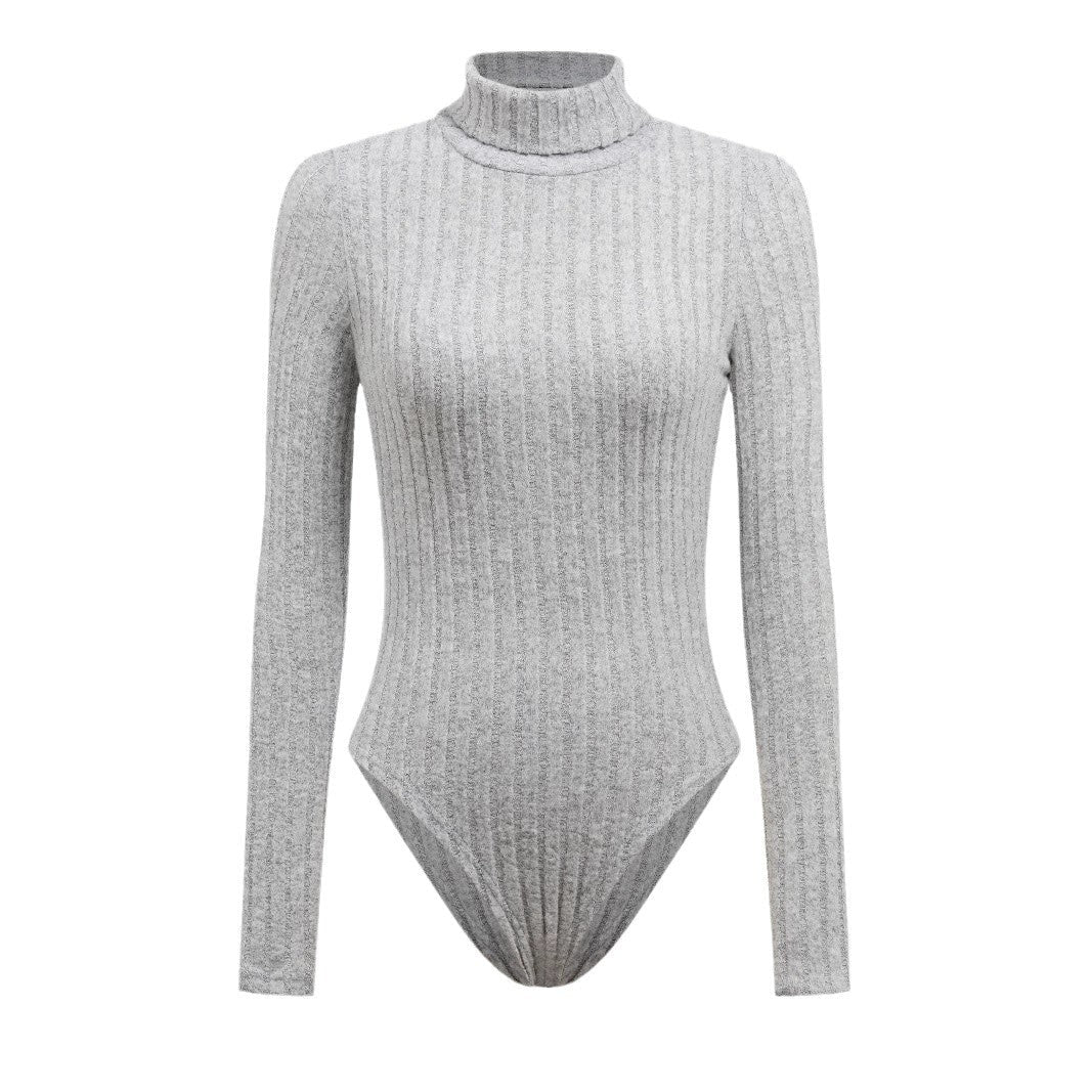 Women wearing Bella Mia knitted long sleeve turtleneck slim fit jumpsuit, showcasing the stylish bodysuit design and fitted silhouette.