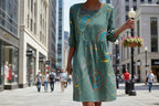 Women’s 3D floral print long-sleeve A-line dress with crew neck and loose fit, casualwear by FitiqueFit.