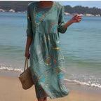 Women's 3D floral print long-sleeve A-line dress by FitiqueFit featuring a crew neck and loose fit casualwear style.