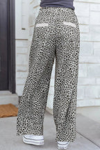 Women’s animal print wide-leg terry knit pants with drawstring waist, casual comfortable fashion by Trendsi.