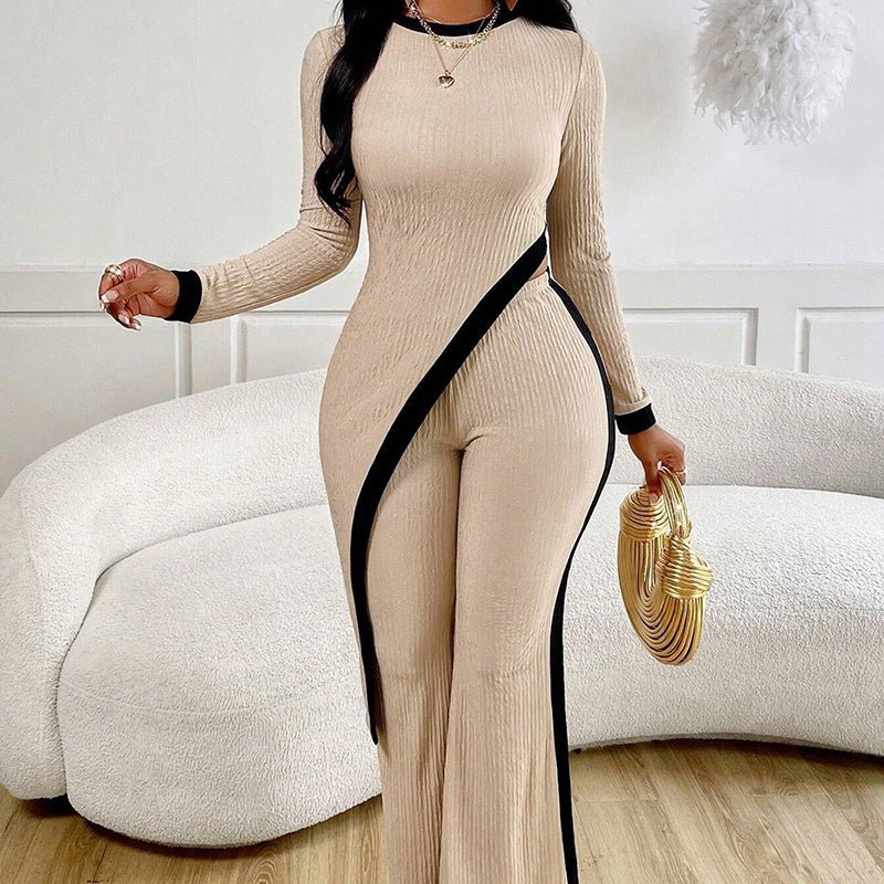 Women’s casualwear asymmetrical top and pants set by FitiqueFit, featuring a stylish, modern design with comfortable fit.