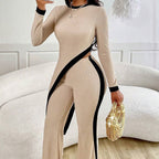 Women’s casualwear asymmetrical top and pants set by FitiqueFit, featuring stylish, relaxed fit with modern design details.