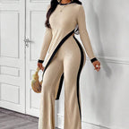 Women's asymmetrical top and pants casualwear set by FitiqueFit, featuring stylish, relaxed fit with modern design details.