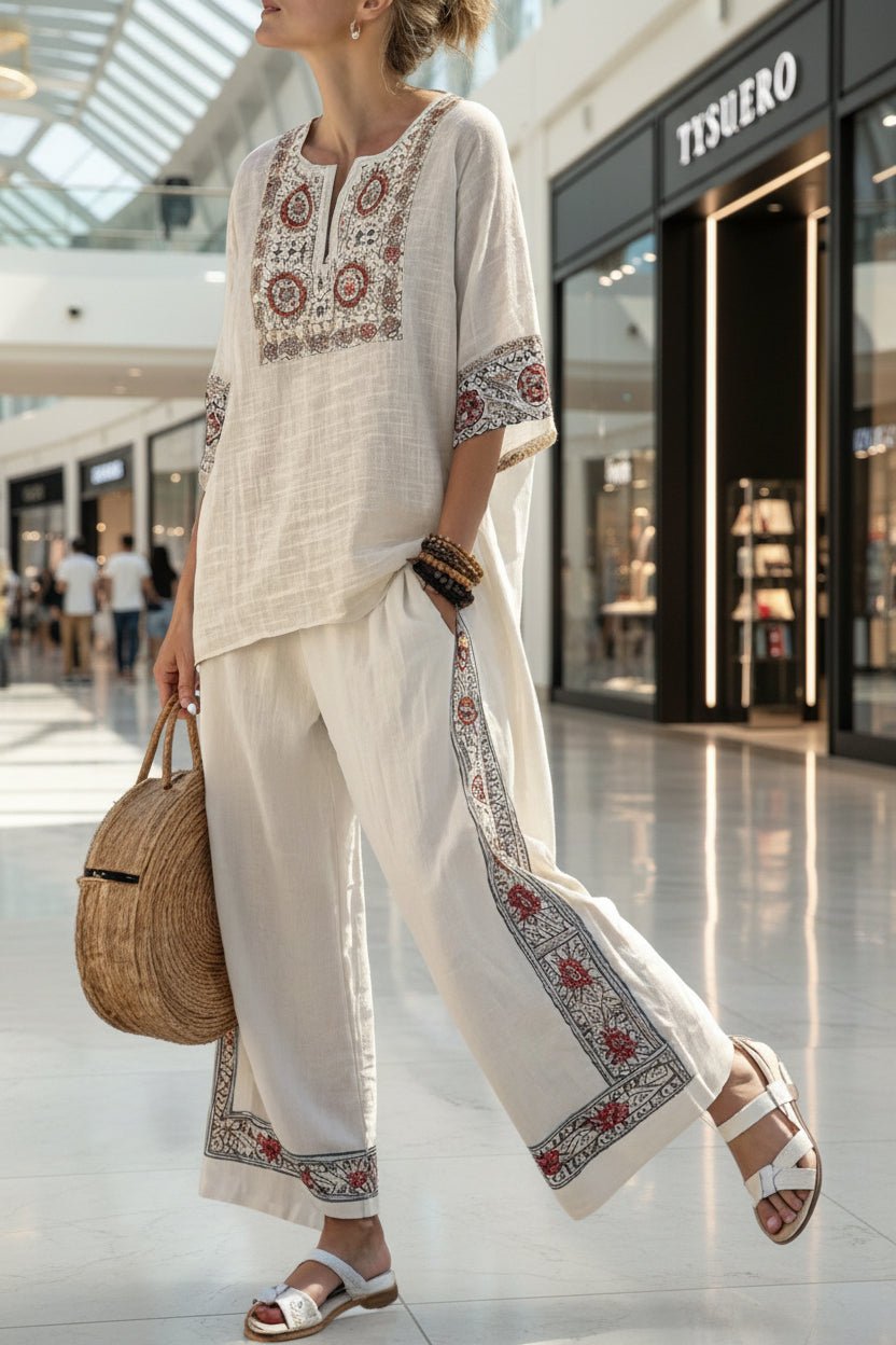 Women’s beach vacation two-piece casualwear set by FitiqueFit, featuring a loose summer outfit perfect for relaxed beach days.