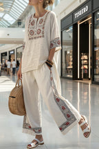 Women’s beach vacation two-piece casualwear set by FitiqueFit, featuring a loose summer outfit perfect for relaxed beach days.