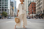 Women’s beach vacation two-piece casualwear set by FitiqueFit featuring a loose summer outfit, perfect for relaxed beach days.