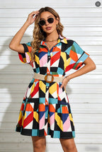 Women’s belted short sleeve midi dress by FitiqueFit, casualwear with a flattering waist belt and comfortable fit.