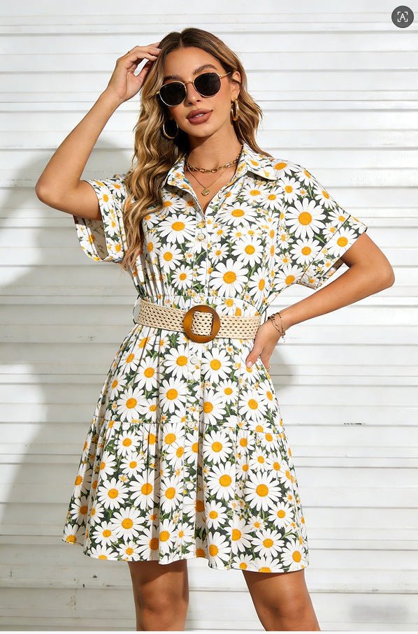 Women’s belted short sleeve midi dress by FitiqueFit, casualwear with a fitted waist and stylish design, perfect for everyday wear.