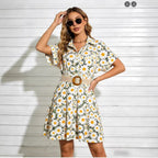 Women’s belted short sleeve midi dress by FitiqueFit, casualwear style, shown in a relaxed fit with a waist belt and midi length.