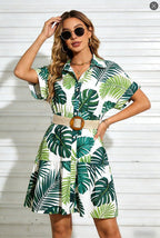 Women’s belted short-sleeve midi dress by FitiqueFit, casualwear with a relaxed fit and stylish belt, perfect for warm weather.