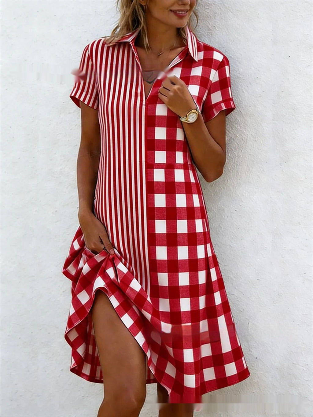 Women's Bohemian 3D printed V-neck short-sleeve maxi dress by FitiqueFit, featuring a flowing casualwear design.