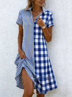 Women's bohemian V-neck short-sleeve maxi dress by FitiqueFit with 3D printed floral pattern, casualwear style.