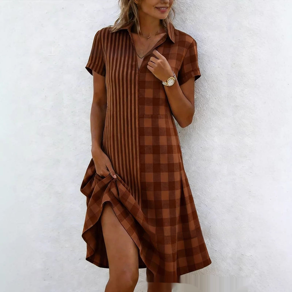 Women's Bohemian 3D printed V-neck short-sleeve maxi dress by FitiqueFit, featuring a flowy, casual style with intricate print details.