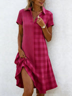 Women's Bohemian 3D printed V-neck short-sleeve maxi dress by FitiqueFit, featuring a flowy silhouette and vibrant pattern.