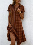 Women's bohemian V-neck short-sleeve maxi dress by FitiqueFit with 3D printed design, perfect for casual wear.
