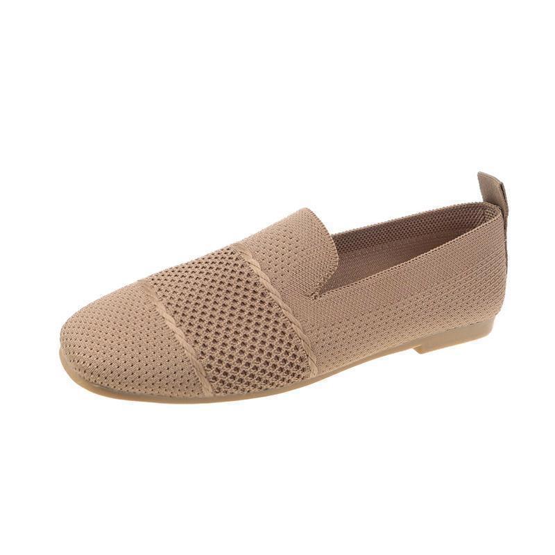 Women's breathable Flyknit casual flat shoes by FitiqueFit, showing lightweight knit material and comfortable flat sole.