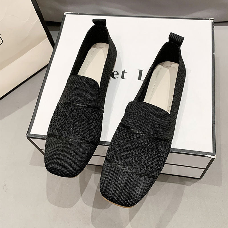 Women's breathable Flyknit casual flat shoes by FitiqueFit, showcasing lightweight, comfortable footwear with a sleek design.