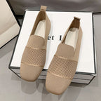 Women's breathable Flyknit casual flat shoes by FitiqueFit, showing lightweight, flexible design and stylish slip-on footwear.