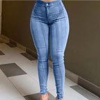 Women’s butt-lifting stretch jeans by FitiqueFit, slim fit, high-waisted denim casualwear, showing front and back view.
