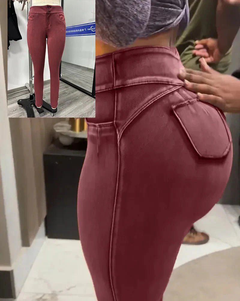 Women’s high-waisted stretch jeans with slimming fit and butt-lifting design from FitiqueFit, casual denim wear for a stylish look.