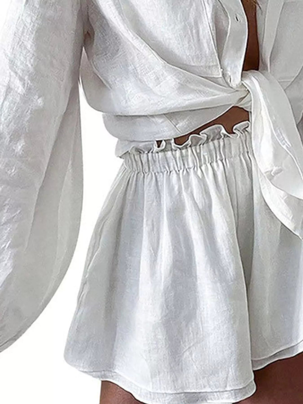 Women’s long sleeve button-up shirt and shorts lounge set by Plush Fashion Hub, casual and comfortable two-piece clothing set.