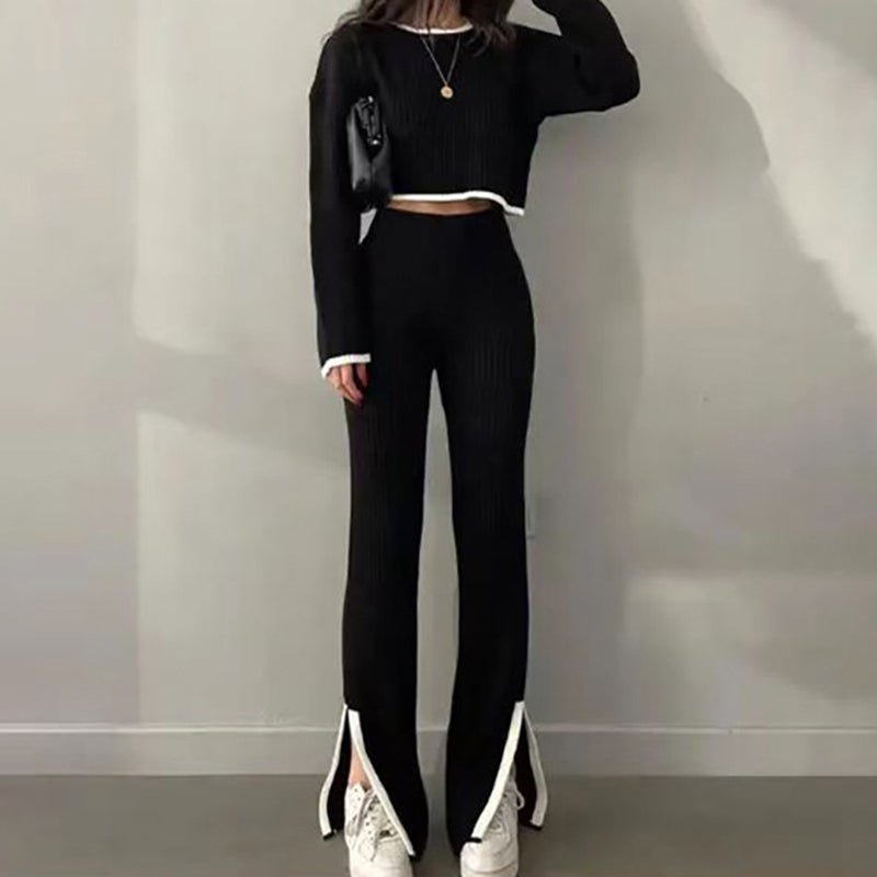 Women’s casual color-block two-piece set by FitiqueFit, featuring a relaxed top and matching pants in vibrant color blocks.