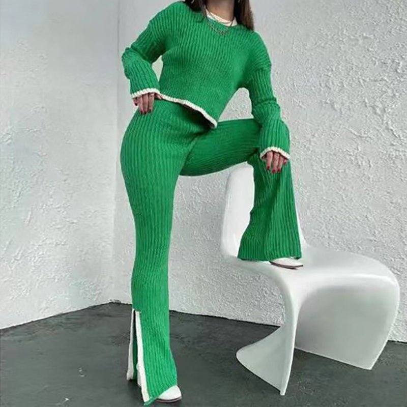 Women’s casual color-block two-piece set by FitiqueFit featuring a relaxed top and matching pants in vibrant color blocks.
