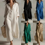 Women's casual linen shirt dress by FitiqueFit featuring long sleeves and a relaxed fit, ideal for comfortable everyday wear.