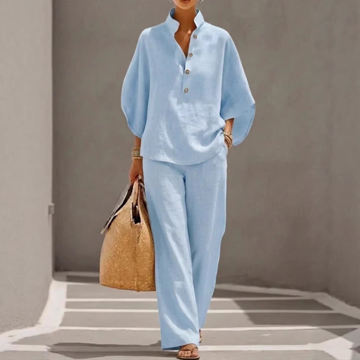 Women’s casual shirt and full-length pants set by FitiqueFit, featuring a relaxed fit and comfortable fabric for everyday wear.