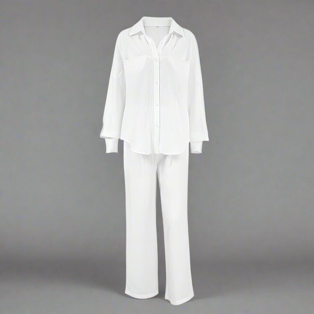 Women's casual solid color lounge set by FitiqueFit, featuring a comfortable top and matching pants in a relaxed fit.