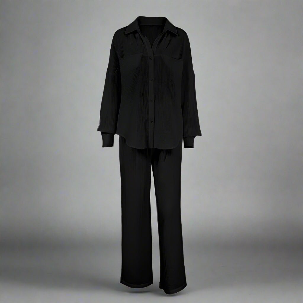 Women's casual solid color lounge set by FitiqueFit featuring a relaxed fit, soft fabric, and comfortable design for everyday wear.
