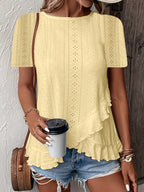 Women’s casual FitiqueFit solid color short sleeve crew neck top, lightweight and comfortable for everyday wear.