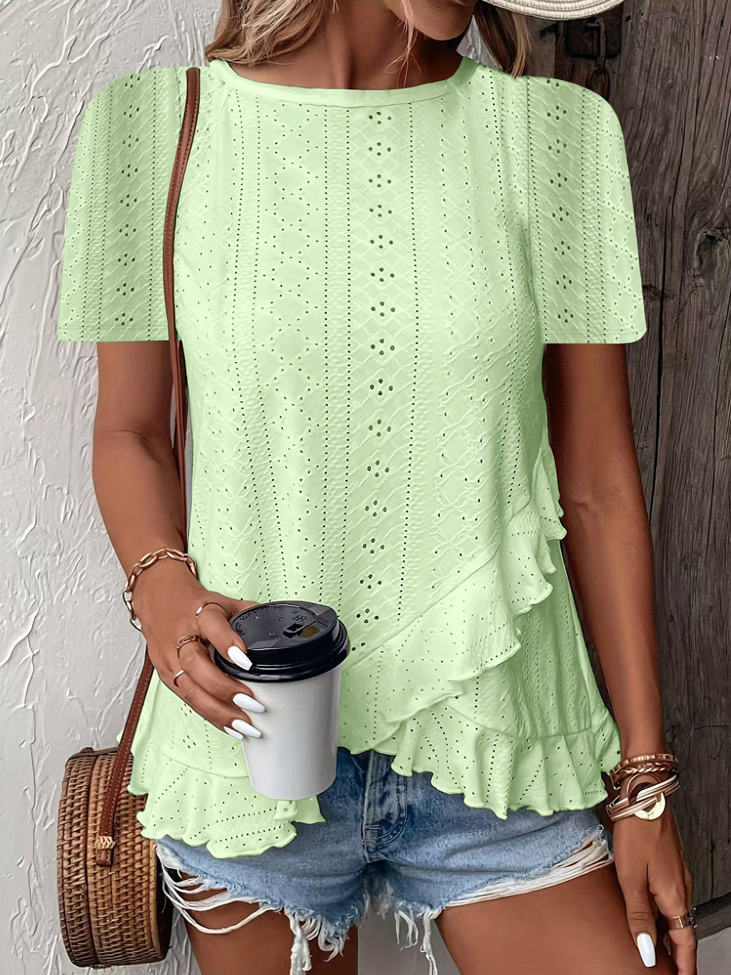 Women’s casual FitiqueFit short sleeve crew neck top in solid color, ideal for comfortable everyday wear.
