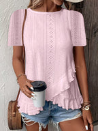 Women’s casual short sleeve crew neck top by FitiqueFit, solid color, lightweight fabric, perfect for everyday wear.