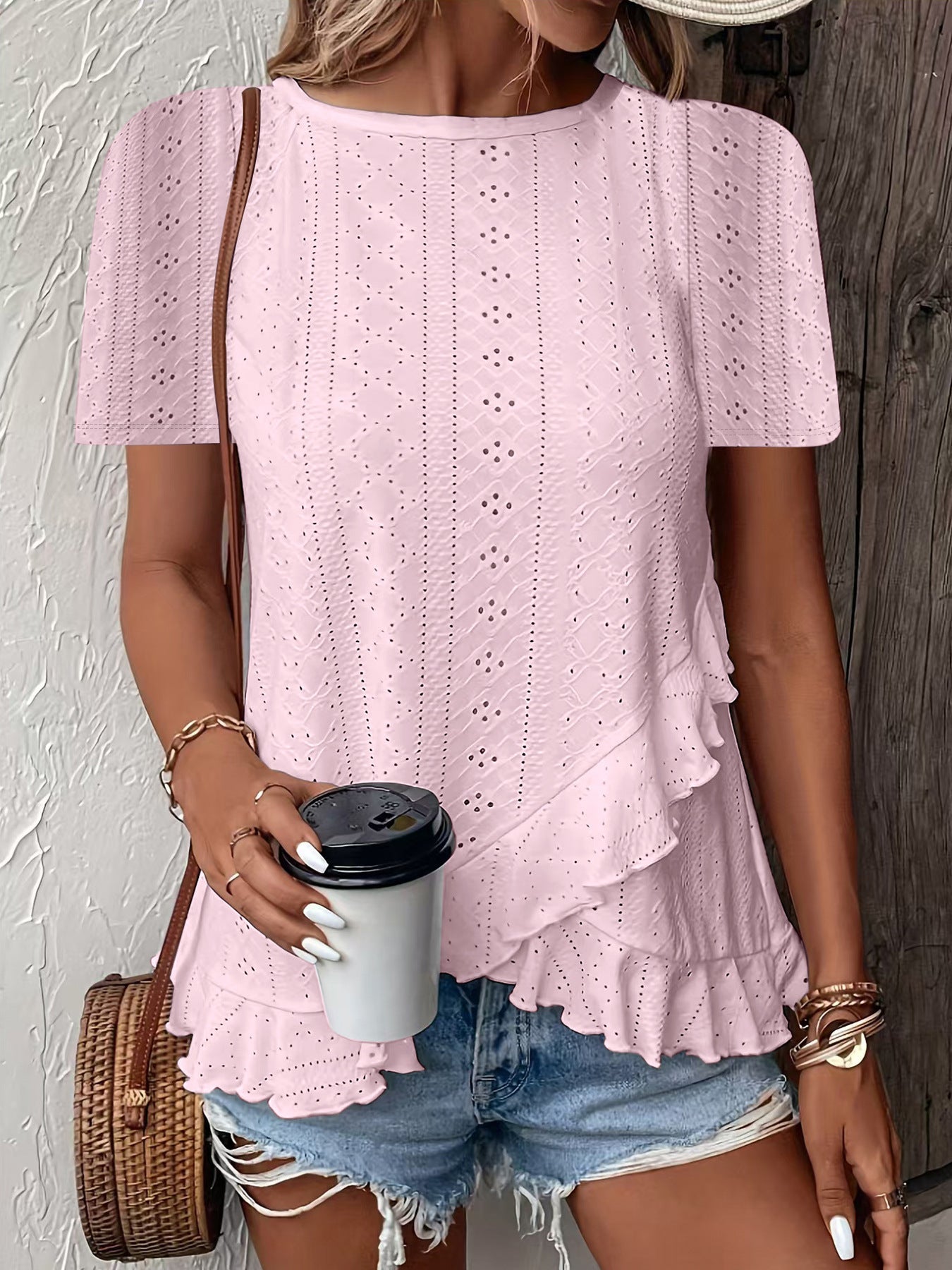 Women’s casual short sleeve crew neck top by FitiqueFit, solid color, lightweight fabric, perfect for everyday wear.