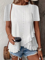 Women’s casual solid color short sleeve crew neck top by FitiqueFit, featuring a comfortable fit and classic design.