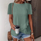 Women’s casual FitiqueFit solid color short sleeve crew neck top, lightweight and comfortable for everyday wear.