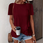 Women’s FitiqueFit casual solid color short sleeve crew neck top, lightweight and comfortable for everyday wear.