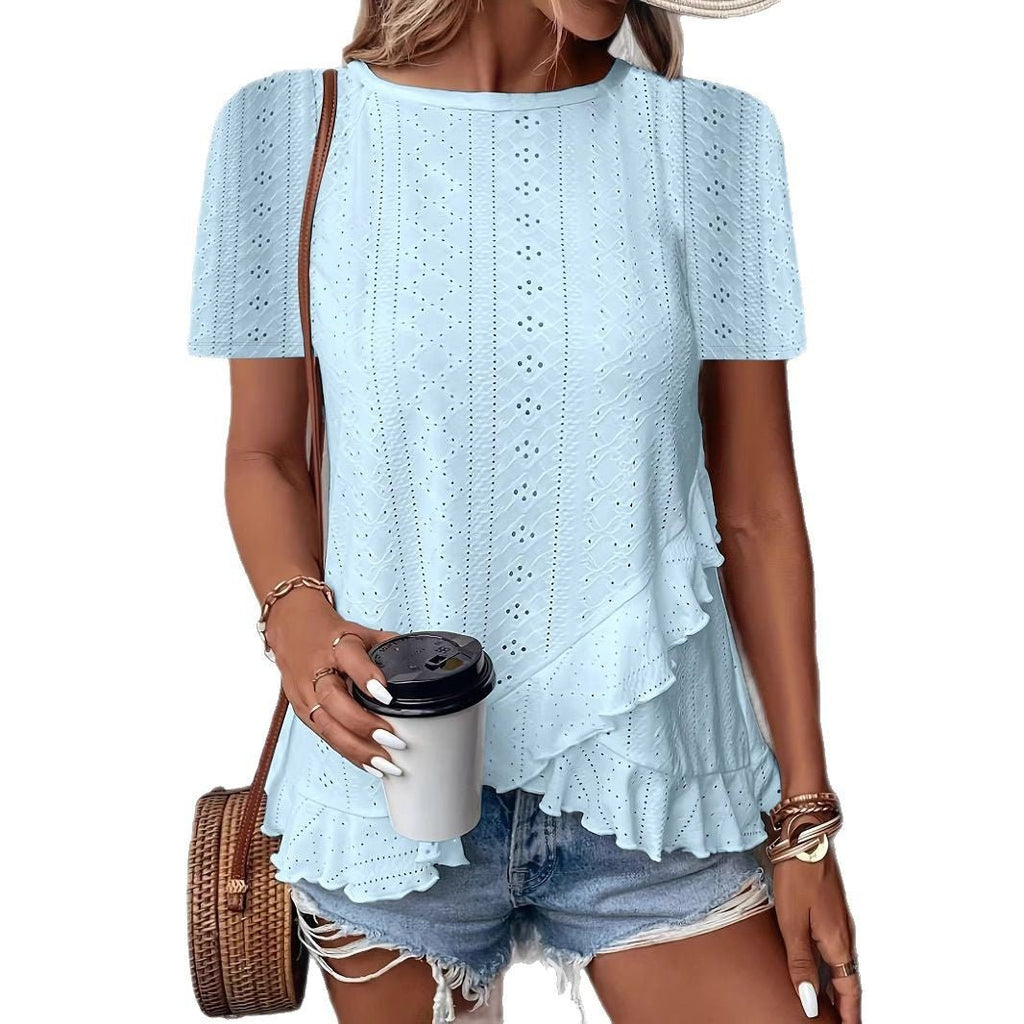 Women’s casual FitiqueFit short sleeve crew neck top in solid color, perfect for everyday wear.
