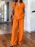 Women’s casual solid color two-piece set by FitiqueFit, featuring a relaxed top and matching pants, ideal for everyday wear.